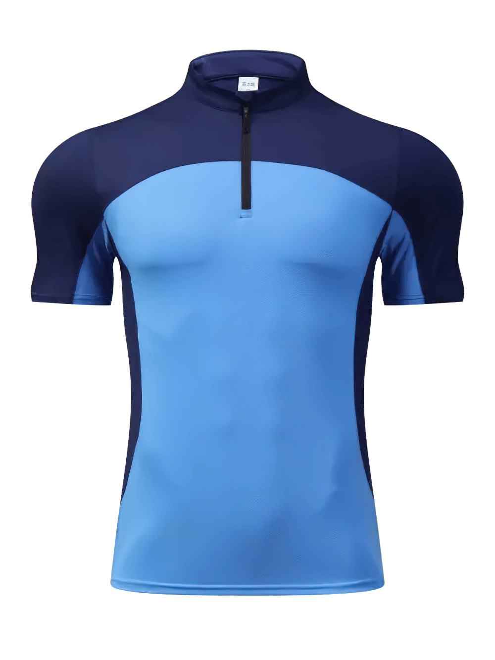 Alt Tag: Men's Half Zip Athletic Golf Tennis Sport T-Shirt - SF4343 blue colour block muscle fit short sleeve half zip gym top