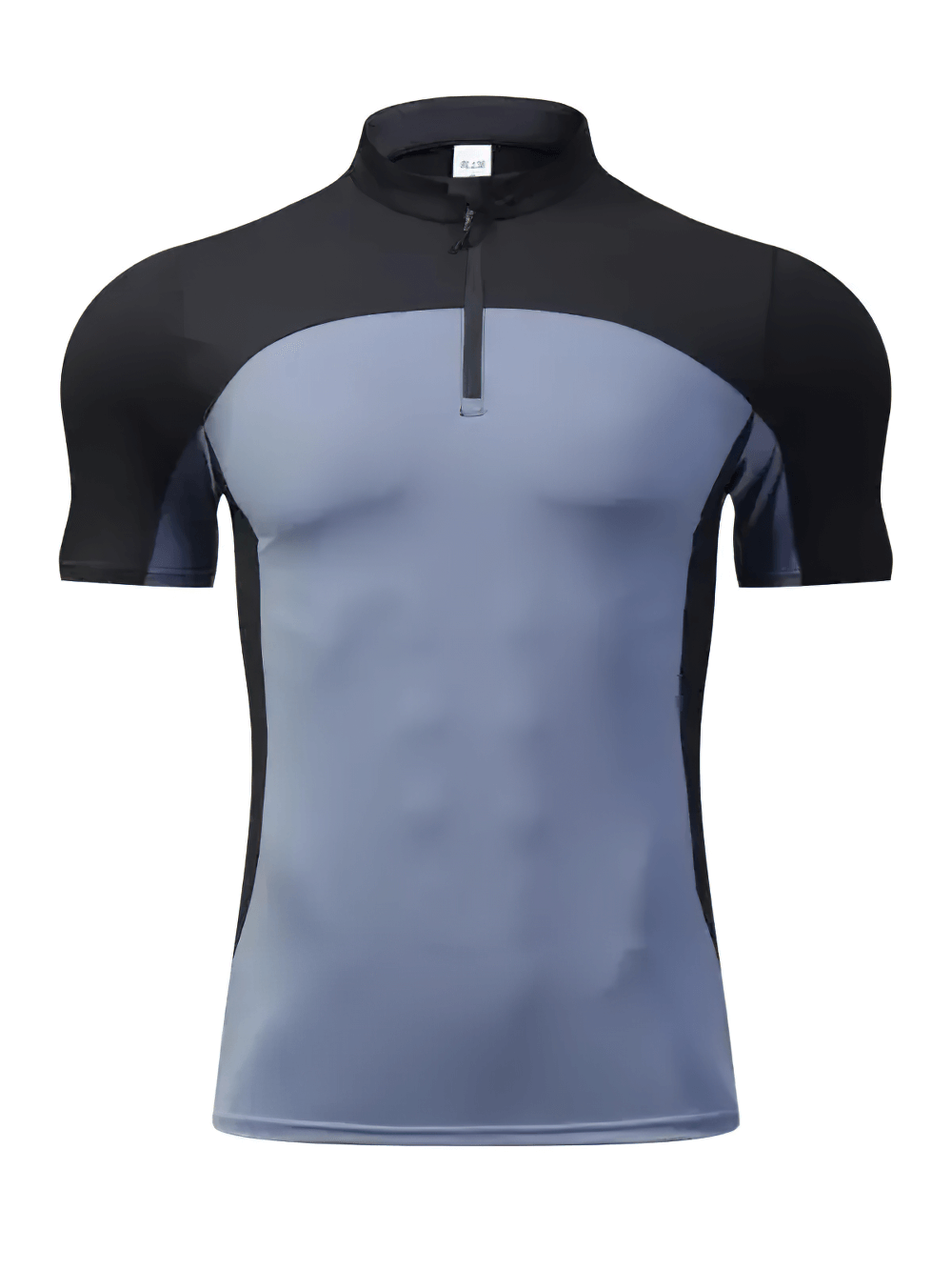 Alt Tag: Men's Half Zip Athletic Golf Tennis Sport T-Shirt - SF4343 muscle fit colour block short sleeve half zip gym top, blue/black