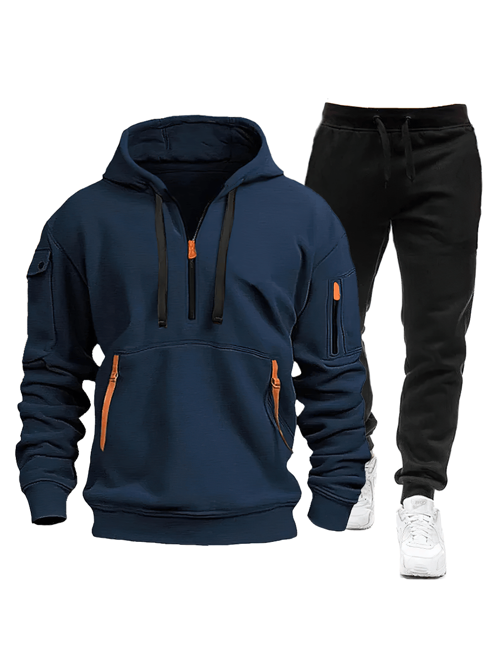 Men's Half-Zip Hoodie Tracksuit with Jogger Pants - SF4705 in navy blue, showcasing a pullover and matching joggers.