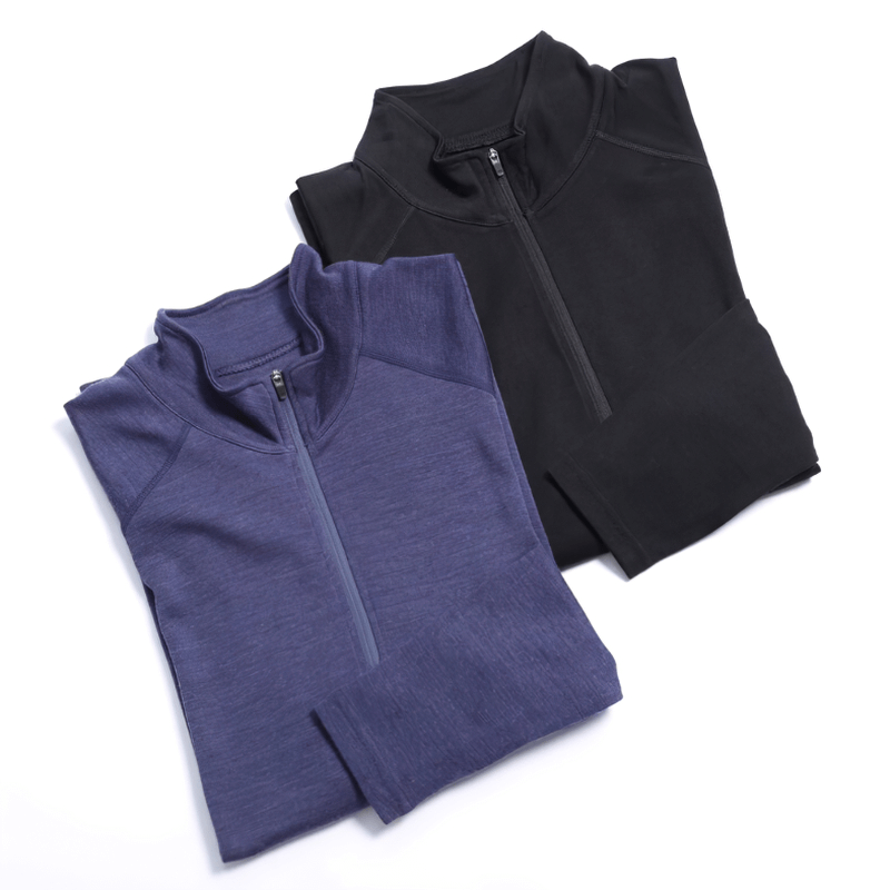Haut ajusté à manches longues et demi-zip pour hommes / Sous-vêtements thermiques en laine - SPF1343 