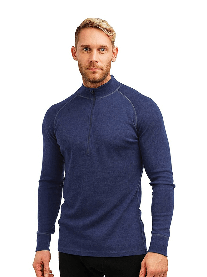 Haut ajusté à manches longues et demi-zip pour hommes / Sous-vêtements thermiques en laine - SPF1343 