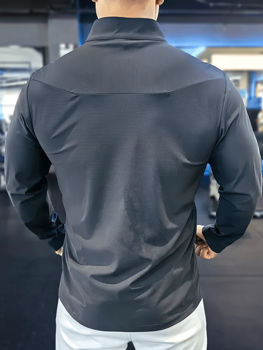 Men's Half Zip Training Top with Side Hem Slits - SF4738, back view showcasing the sleek design and stand collar.