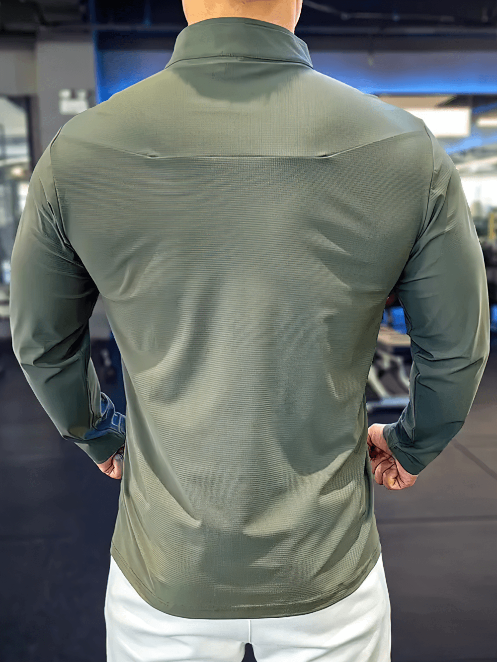 Men's Half Zip Training Top with Side Hem Slits - SF4738 in olive green, showcasing a streamlined athletic fit.