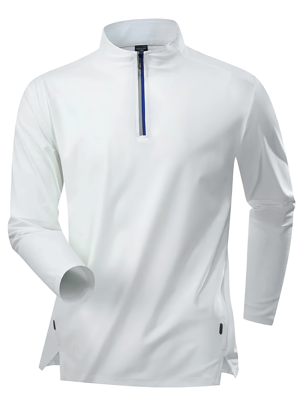Men's Half Zip Training Top with Side Hem Slits - SF4738 in white, featuring a stand collar and side hem slits.