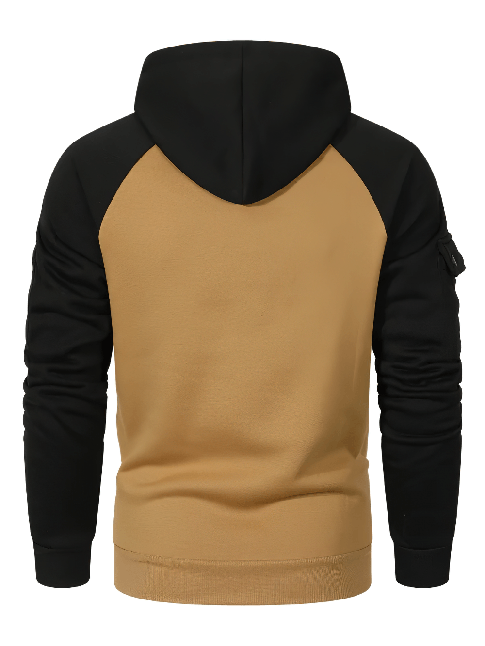 Back view of Men's Half-Zip Utility Hoodie with Strap Pocket - SF4719 showcasing stylish color contrast.