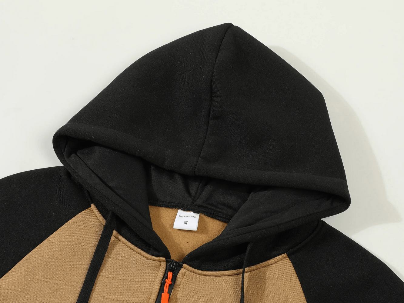 Men's Half-Zip Utility Hoodie with Strap Pocket - SF4719 close-up of the hood and zipper detail.