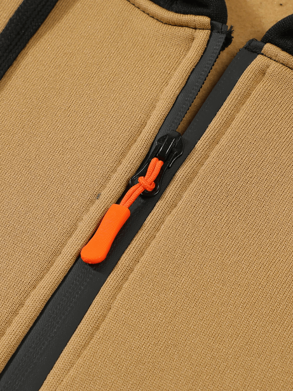 Close-up of the zipper detail on Men's Half-Zip Utility Hoodie with Strap Pocket - SF4719.