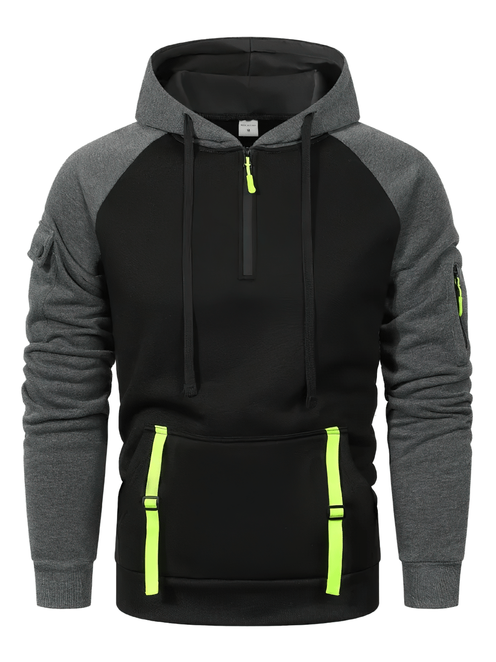 Men's Half-Zip Utility Hoodie with Strap Pocket - SF4719 in black and grey with zippered pockets.