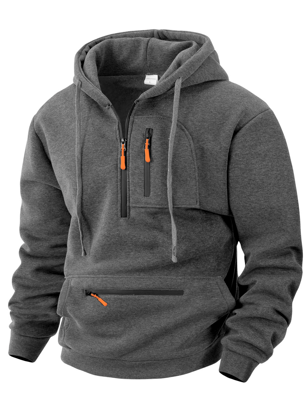 Men's Half Zip Utility Hoodie with Zipper Pocket - SF4616 in dark grey with adjustable drawstring hood and zip pockets