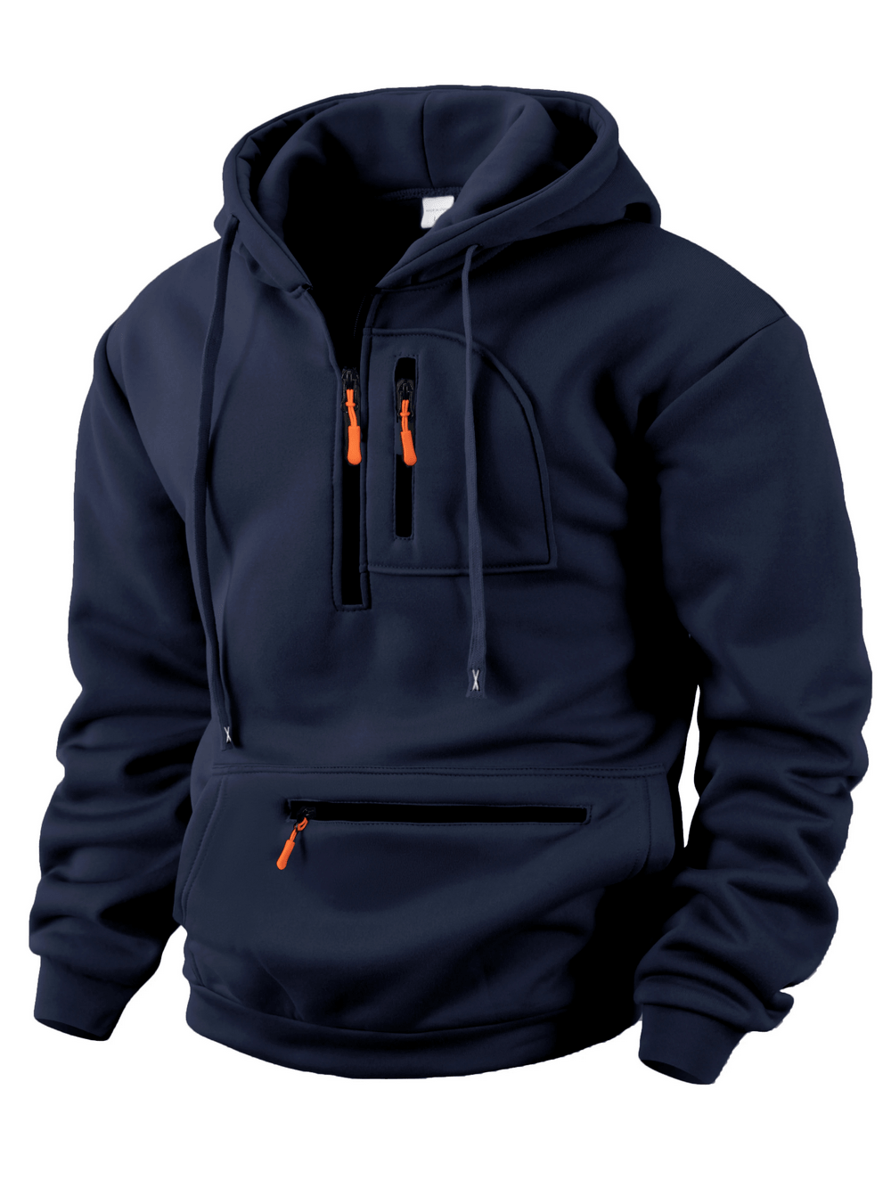 Men's Half Zip Utility Hoodie with Zipper Pocket - SF4616 in navy blue with zip pouch and adjustable hood.