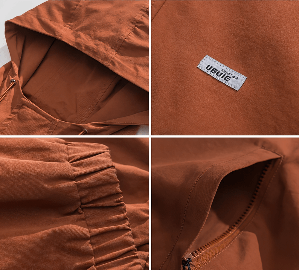 Men's hooded pullover jacket in terracotta with half-zip, ribbed cuffs, and stylish details. Elevate your streetwear look with SF2271.