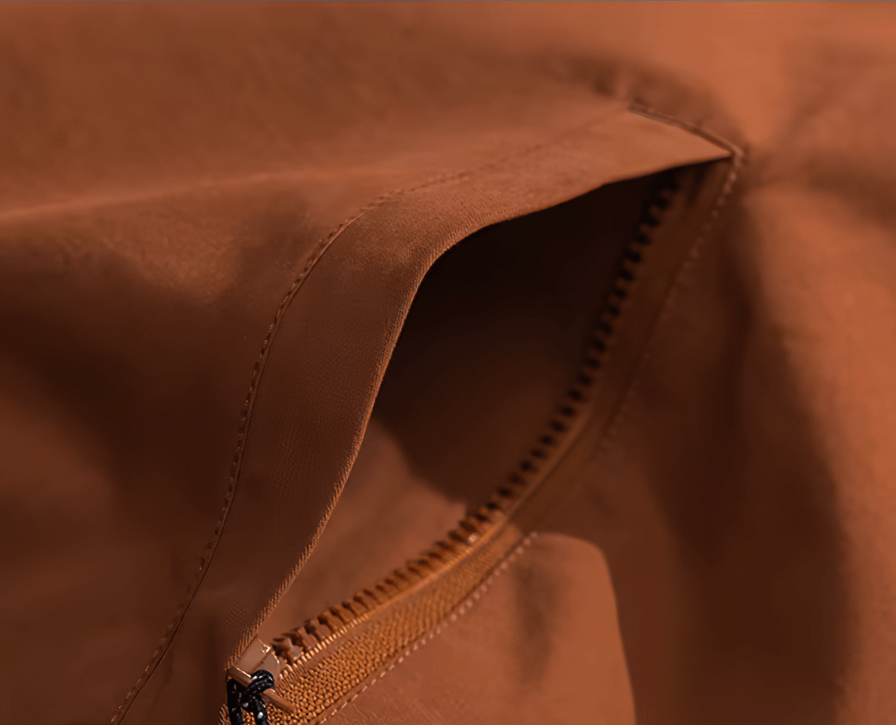 Close-up view of the half-zip detail on the Men's Hooded Pullover Jacket SF2271 in streetwear style. Fashion meets function.