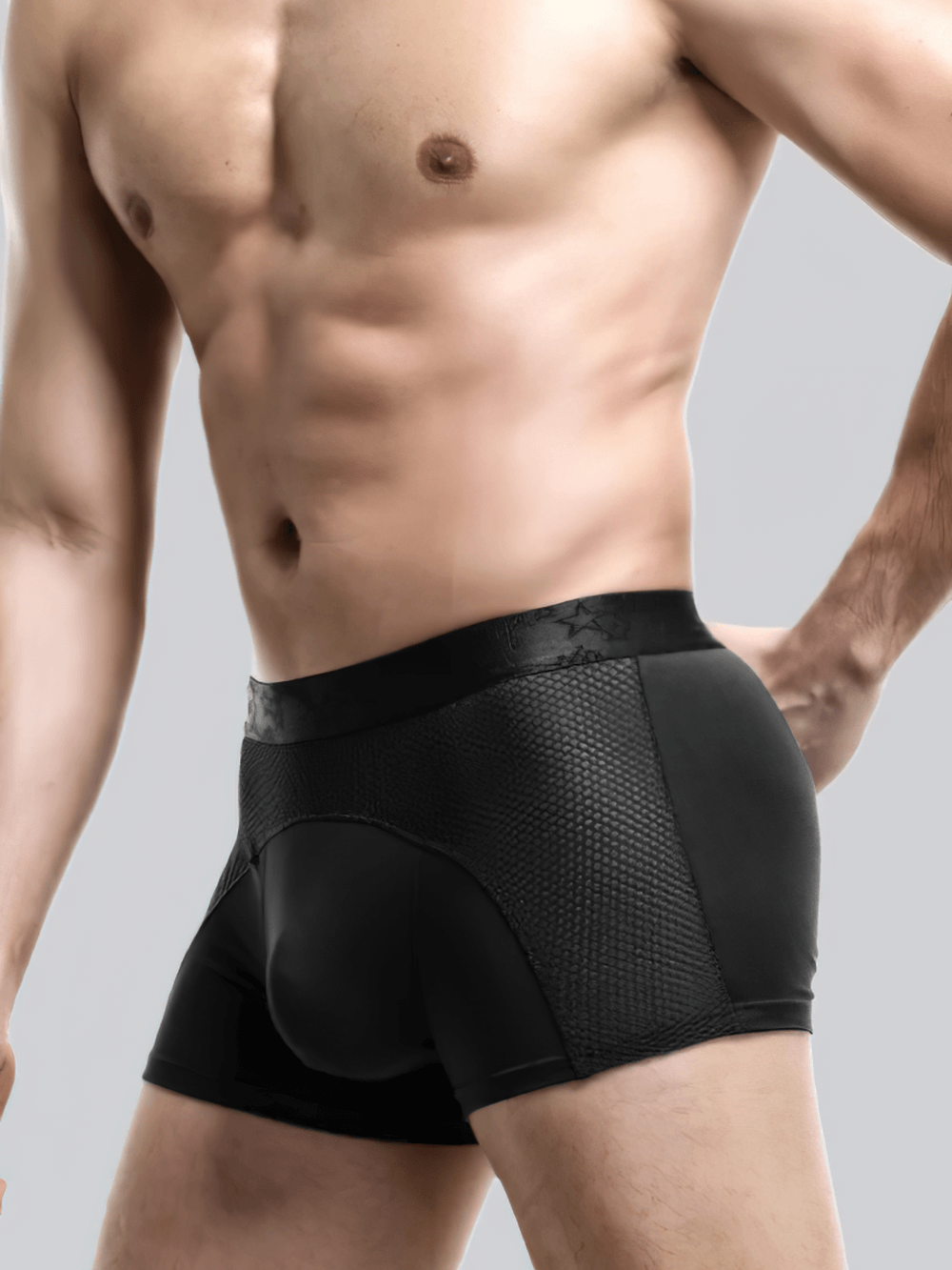 Men's Ice Mesh Boxer Briefs with Sports Pouch - SF4715 in black, designed for training and athletic performance.
