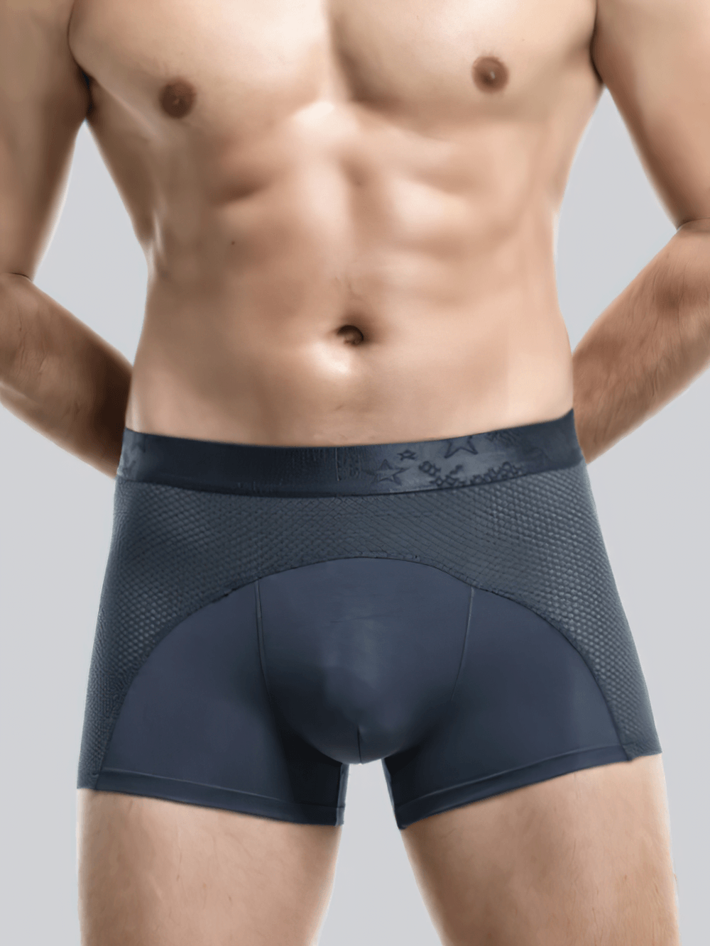 Men's Ice Mesh Boxer Briefs with Sports Pouch - SF4715 in blue, featuring a sculpted sports pouch and mesh side panels.