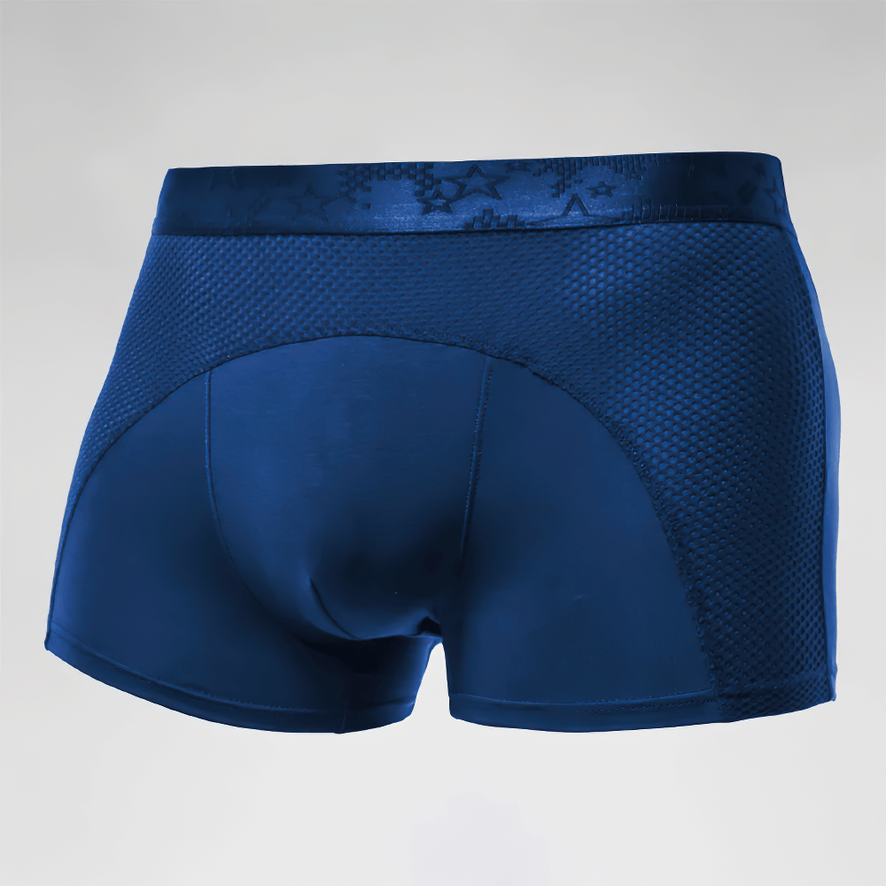 Men's Ice Mesh Boxer Briefs with Sports Pouch - SF4715 in blue color, designed for ventilation and athletic support.