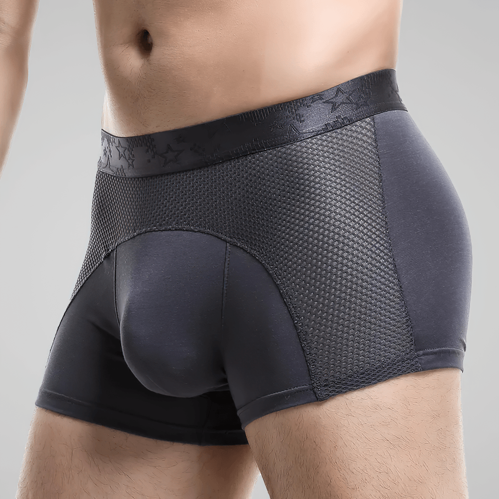 Men's Ice Mesh Boxer Briefs with Sports Pouch - SF4715 in dark color showcasing ventilated design and support.