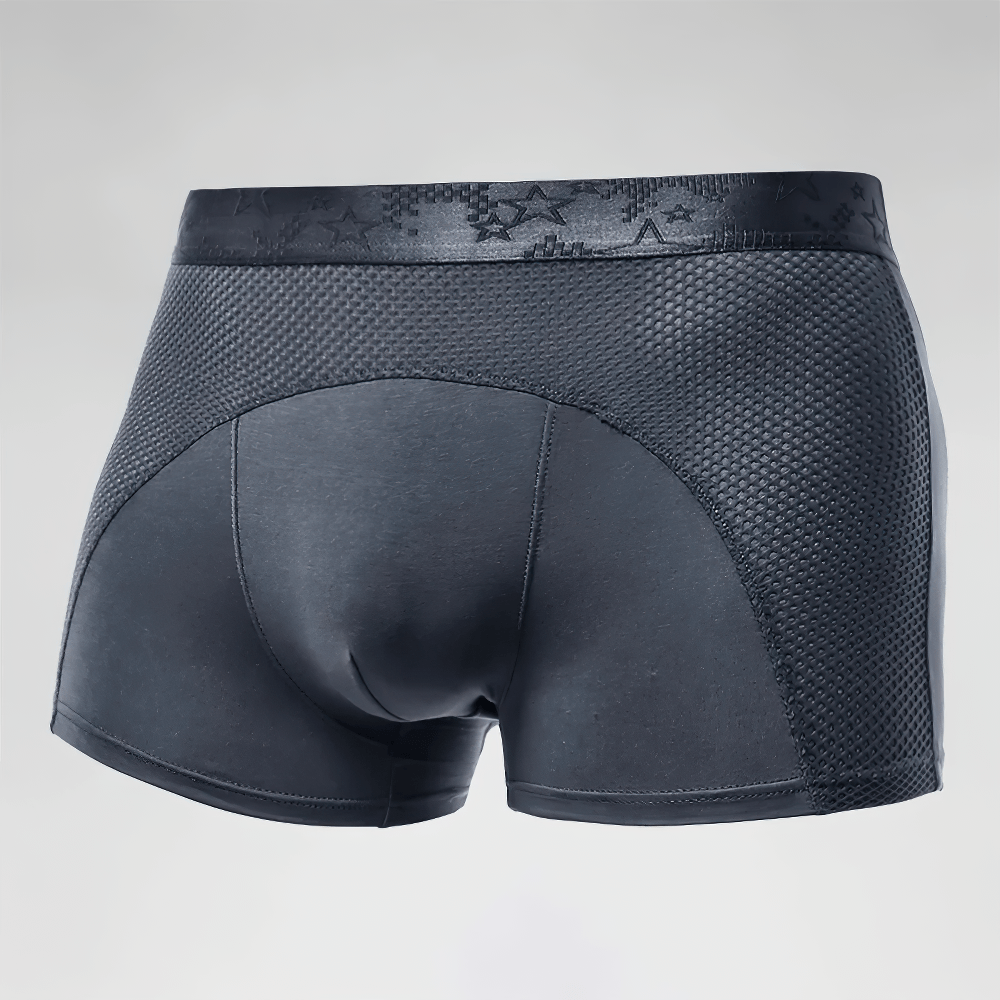 Men's Ice Mesh Boxer Briefs with Sports Pouch - SF4715 in black, featuring ventilated mesh side panels and elastic waistband.