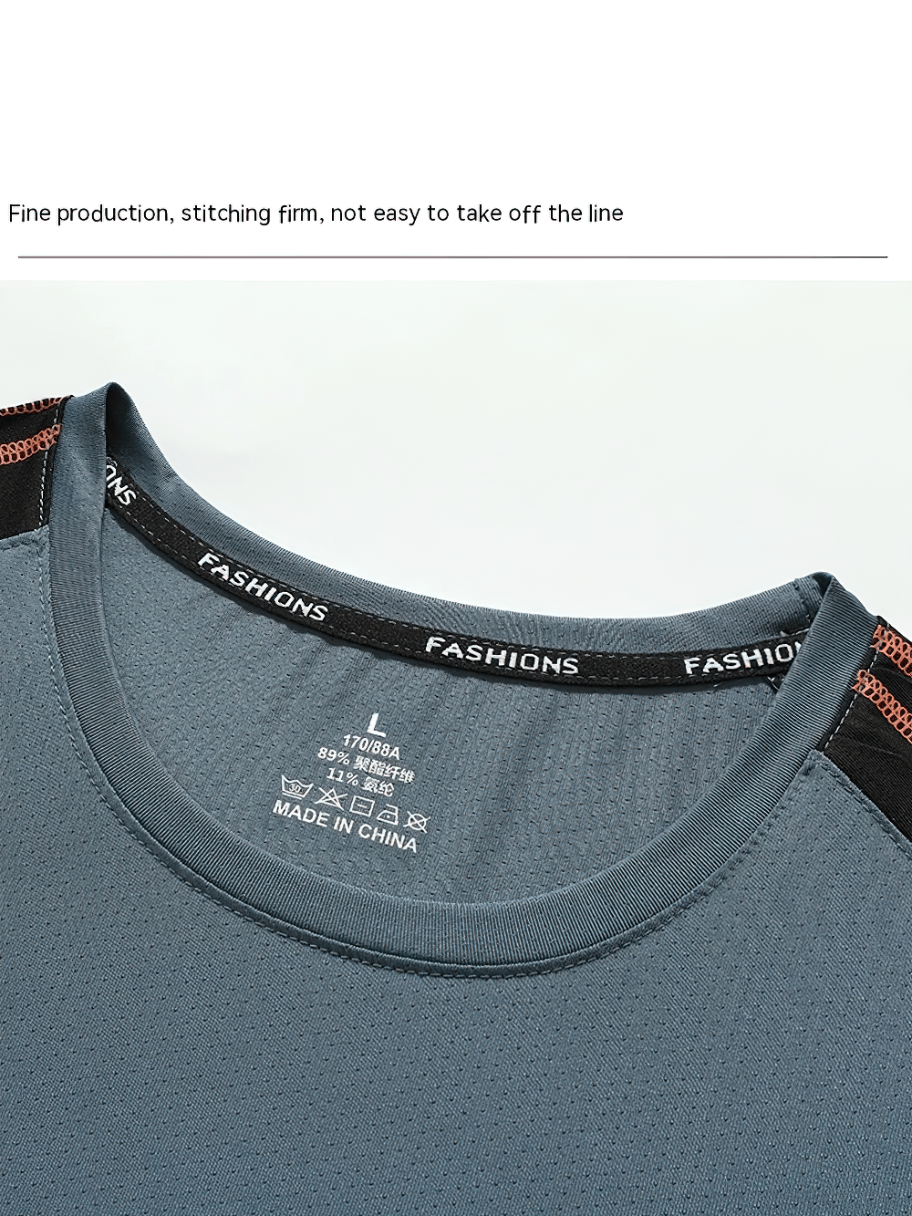 Men's Ice Silk Quick Dry Crewneck Training T-Shirt - SF4637 close-up of collar and stitching