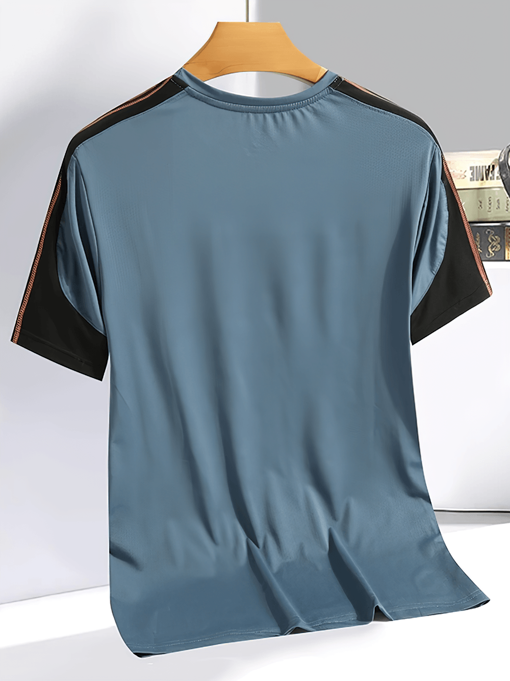 Men's Ice Silk Quick Dry Crewneck Training T-Shirt - SF4637 in blue with black contrast sleeves, showing the back design.
