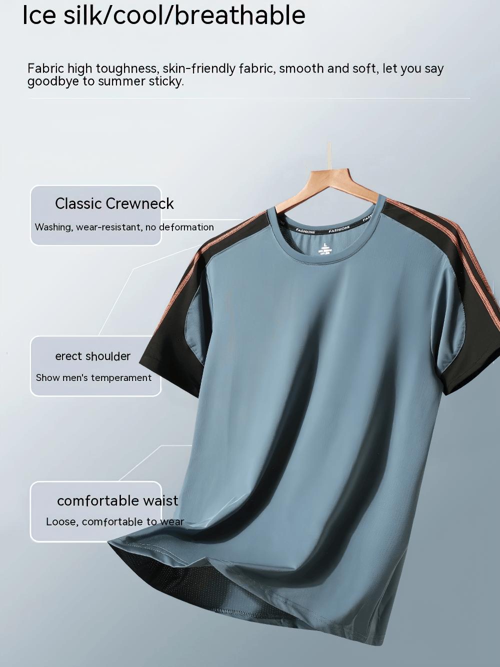 Men's Ice Silk Quick Dry Crewneck Training T-Shirt - SF4637 features breathable fabric and classic crewneck design.