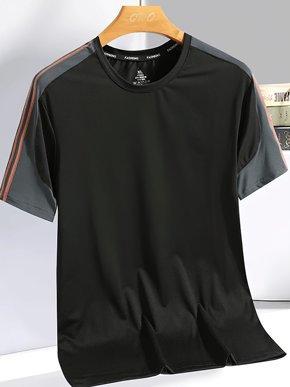 Men's Ice Silk Quick Dry Crewneck Training T-Shirt - SF4637, breathable sports tee with contrast sleeves.