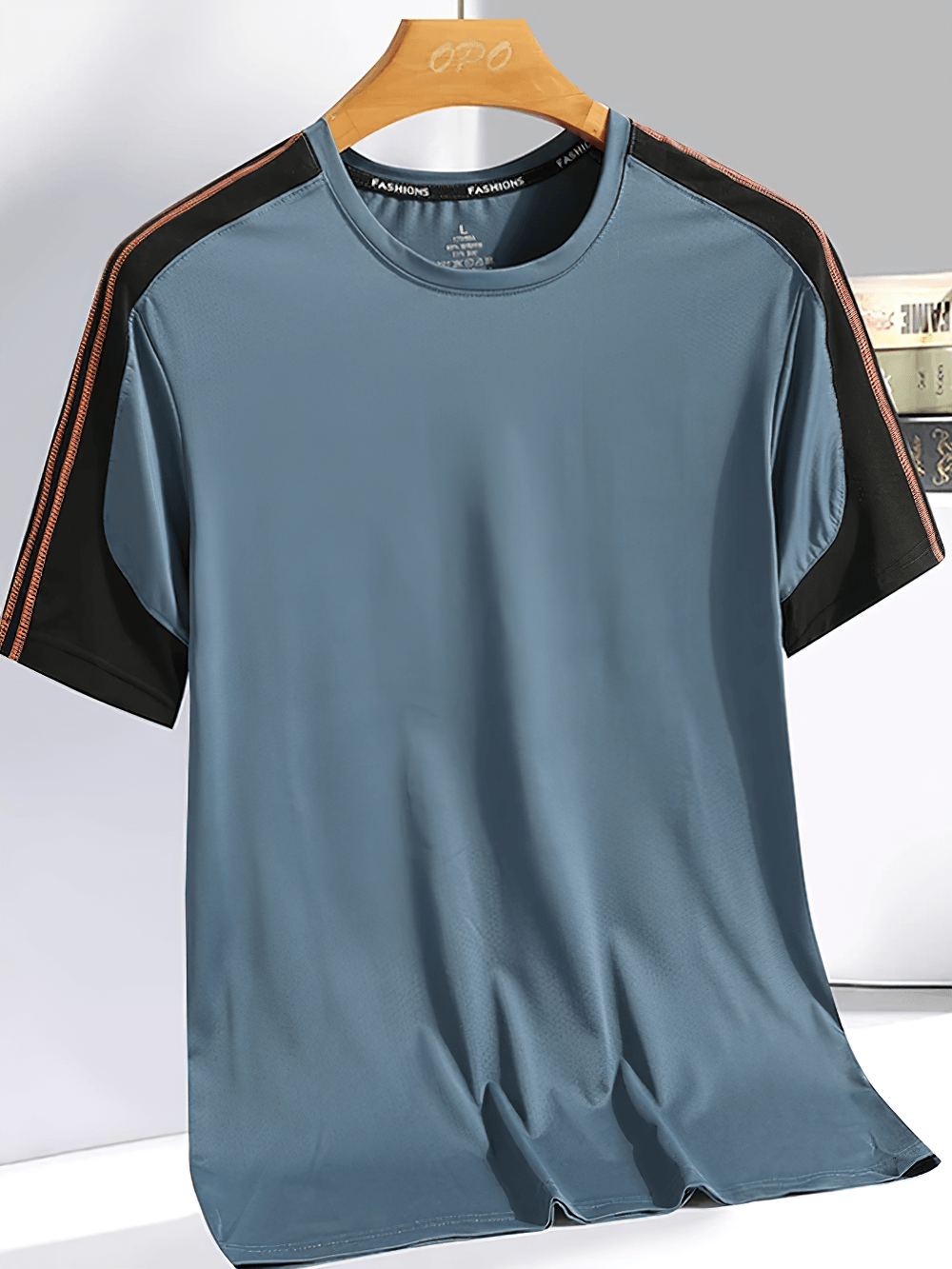 Men's Ice Silk Quick Dry Crewneck Training T-Shirt - SF4637 with contrast sleeves in breathable fabric.