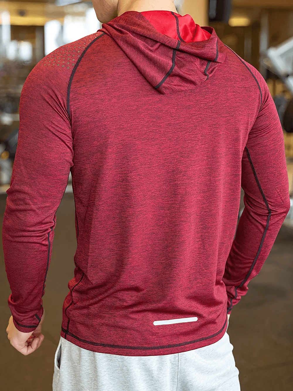 Men's Lightweight Hooded Running Top with Raglan - SF4600 in red, showing the back view and raglan sleeve design.