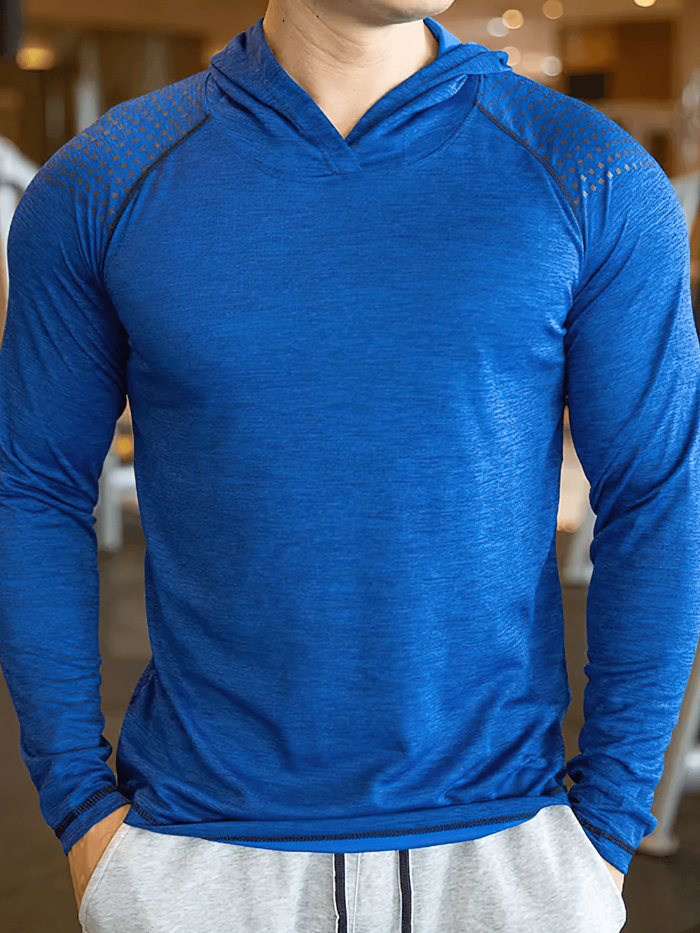 Men's Lightweight Hooded Running Top with Raglan - SF4600 in vibrant blue, perfect for workouts and active wear.