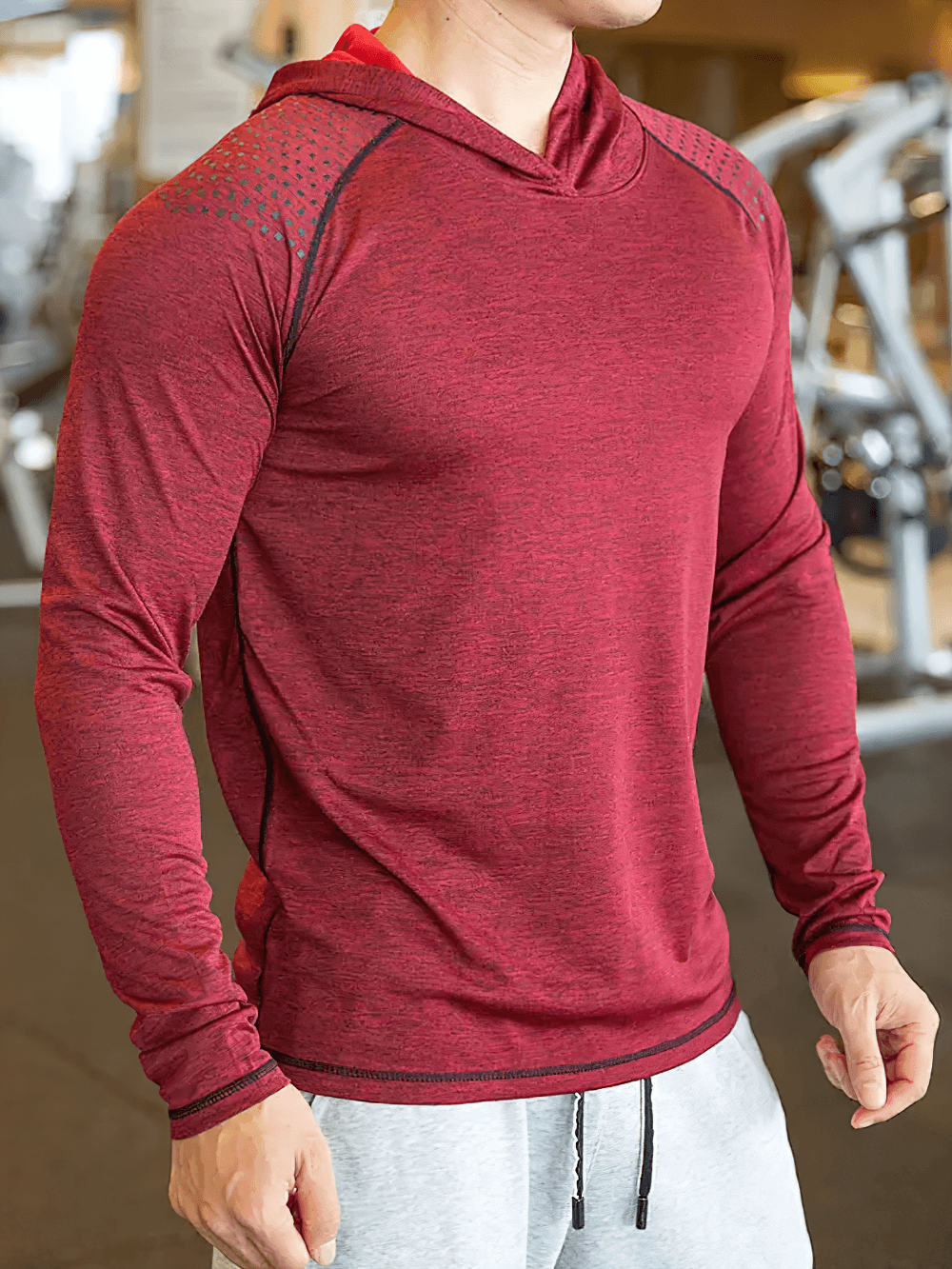 Men's Lightweight Hooded Running Top with Raglan - SF4600 in red, perfect for workouts and outdoor training.