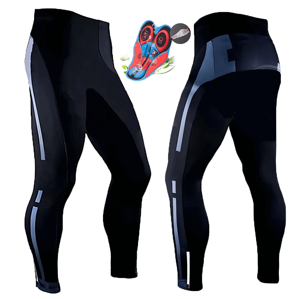 Men's black cycling tights with reflective stripes for night visibility, perfect for cycling enthusiasts - SF2596.