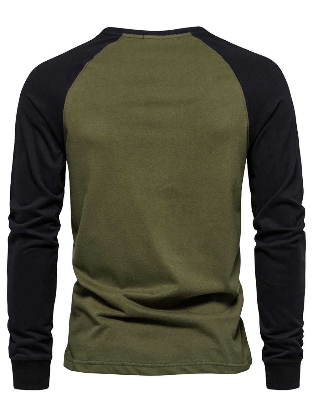 Men's long-sleeved O-neck patchwork cotton top in green and black, featuring full sleeves and casual design, style SF2523.