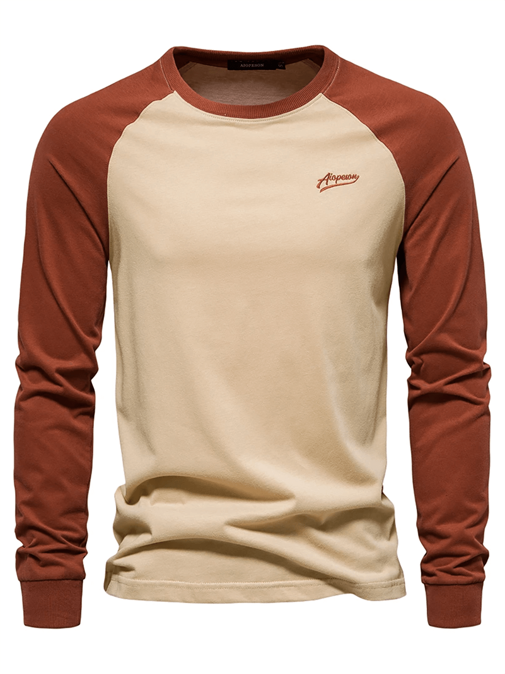 Men's long-sleeved O-neck cotton top with patchwork design, SF2523. Casual style, perfect for spring and autumn fashion.