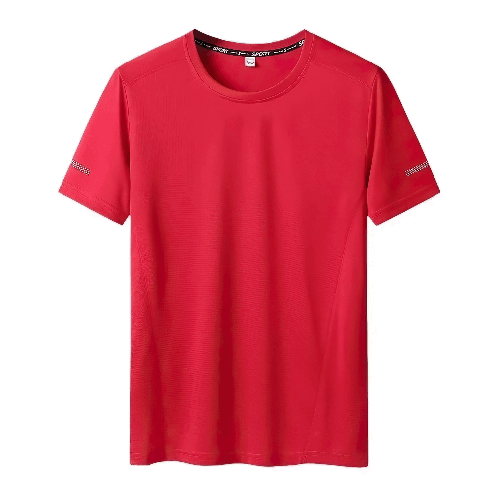 Men's Red Loose Fit Quick Dry Active T-shirt, Short Sleeve, O-neck, SF2542, for Gym, Outdoors, Sports, and Daily Wear.