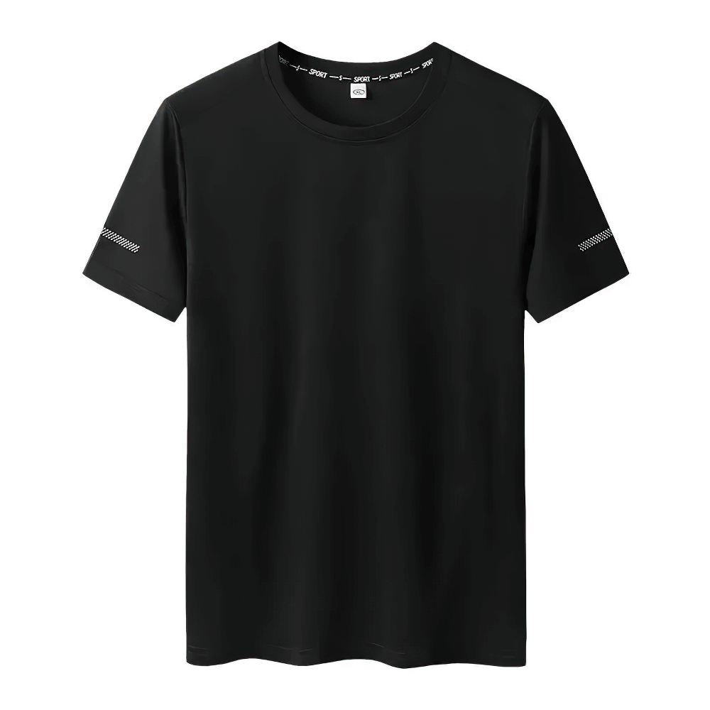 Men's black loose fit quick dry short sleeve active t-shirt for outdoor sports and workouts, SF2542.