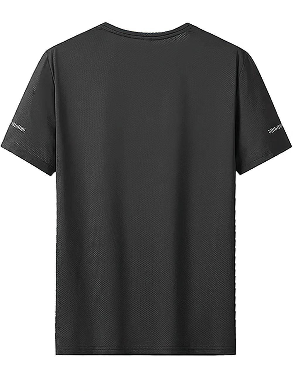 Back view of Men's Loose Fit Short Sleeve Active T-shirt in solid black, featuring breathable, quick-dry polyester fabric.