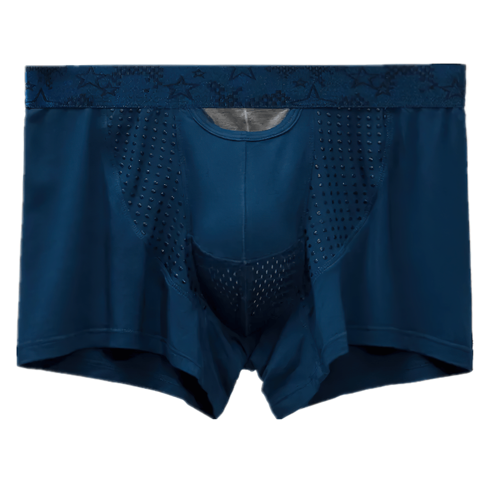 Men's Low Rise Trunk Underwear with Airy Panels - SF4718 in navy blue, featuring a sculpted support pouch and breathable perforated panels.