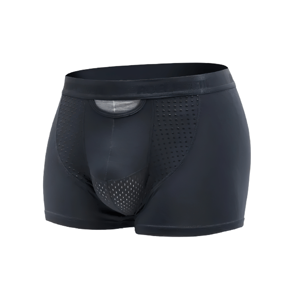 Men's Low Rise Trunk Underwear with Airy Panels - SF4718 in sleek black featuring airy perforated panels and smooth fabric.