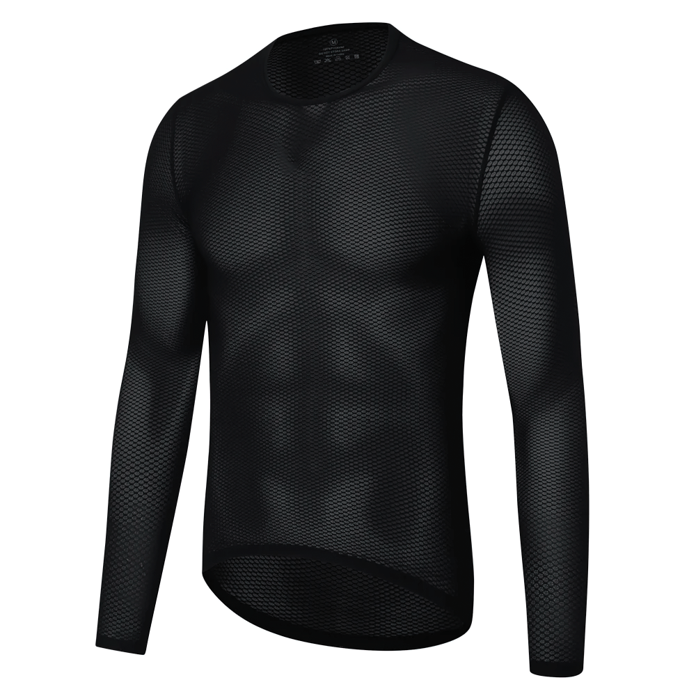 Men's mesh long-sleeved cycling base layer in black, ideal for quick-drying comfort during rides. SF2572 - breathable polyester.