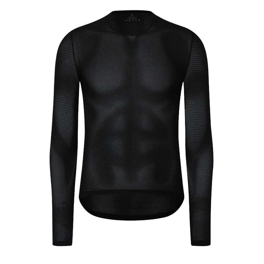 Men's mesh long-sleeved cycling base layer SF2572 in black, designed for breathability and quick-drying performance on bike rides.