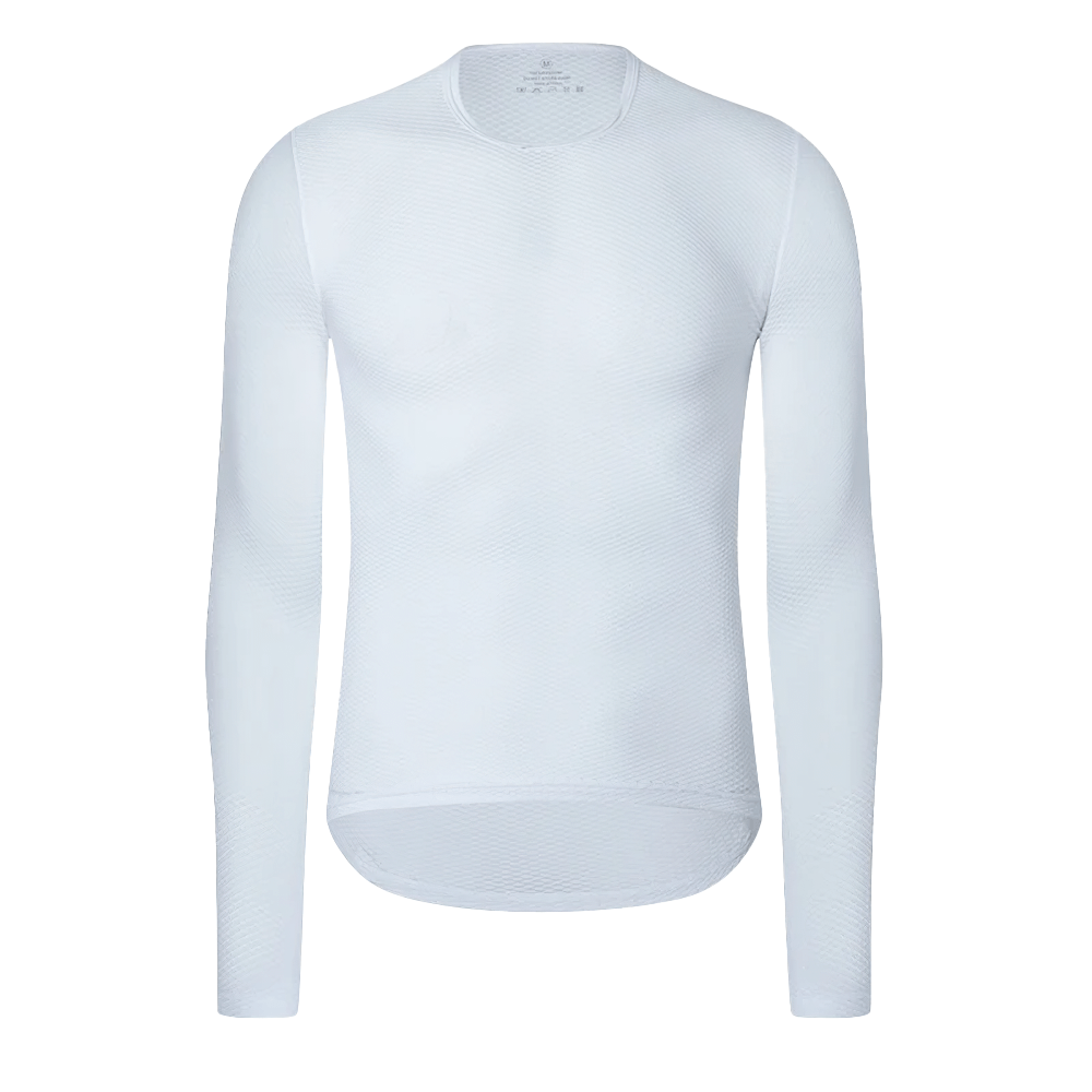 Men's mesh long-sleeved cycling base layer SF2572, white polyester, breathable and quick-drying for ultimate ride comfort and durability.