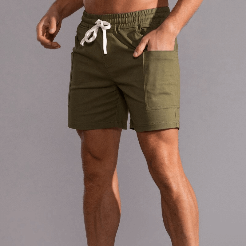 Short de sport à cordon de serrage en coton multi-poches pour hommes / Vêtements de sport décontractés - SPF1291 