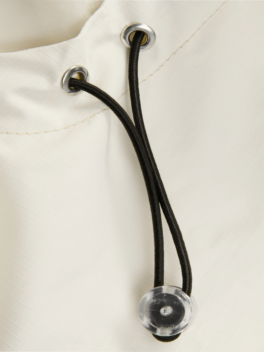 Adjustable hood detail of Men's Outdoor Hooded Color Block Windproof Jacket - SF4223 close-up with drawstring and eyelets.