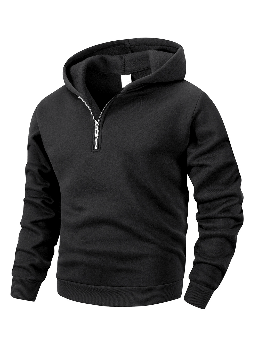 Men's Oversized Half Zip Hoodie with Fleece Lining - SF4647 in black, featuring a zipper and ribbed cuffs.