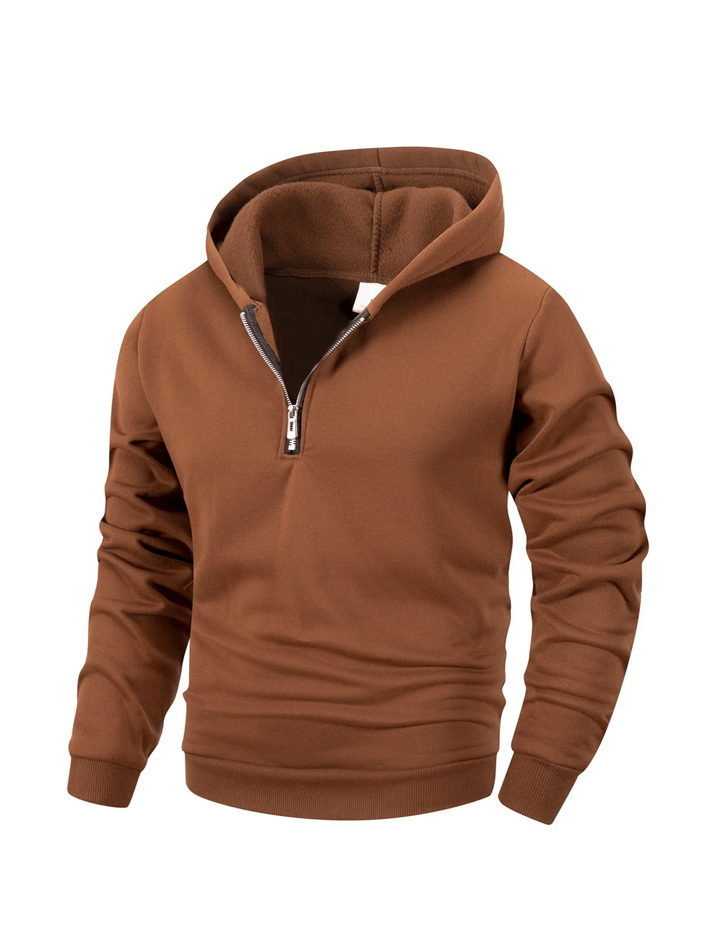 Men's Oversized Half Zip Hoodie with Fleece Lining - SF4647 in brown, showcasing its cozy design and metal zipper.