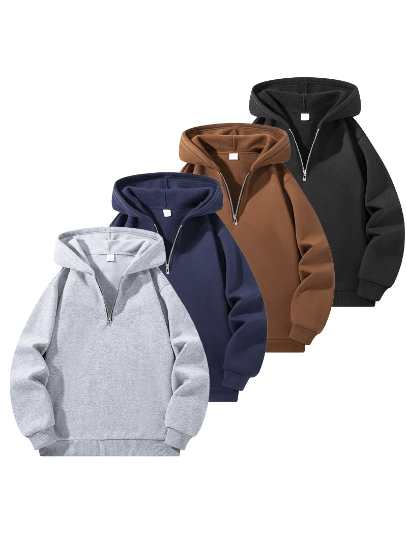 Men's Oversized Half Zip Hoodie with Fleece Lining - SF4647 in four colors, featuring a roomy silhouette and soft fleece lining.