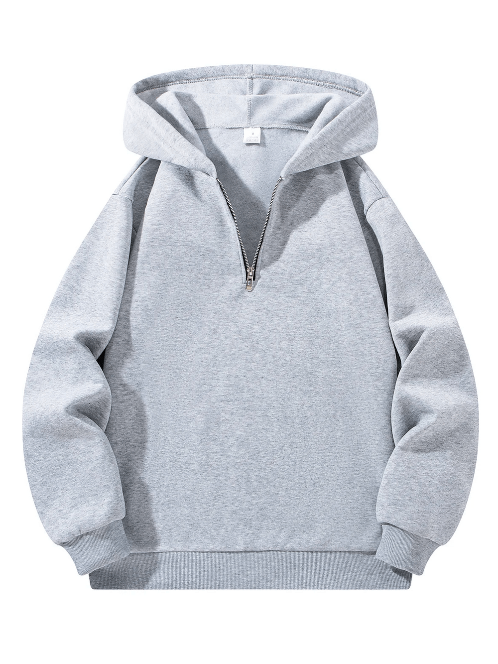 Men's Oversized Half Zip Hoodie with Fleece Lining - SF4647 in light grey color, featuring a cozy hood and ribbed cuffs.