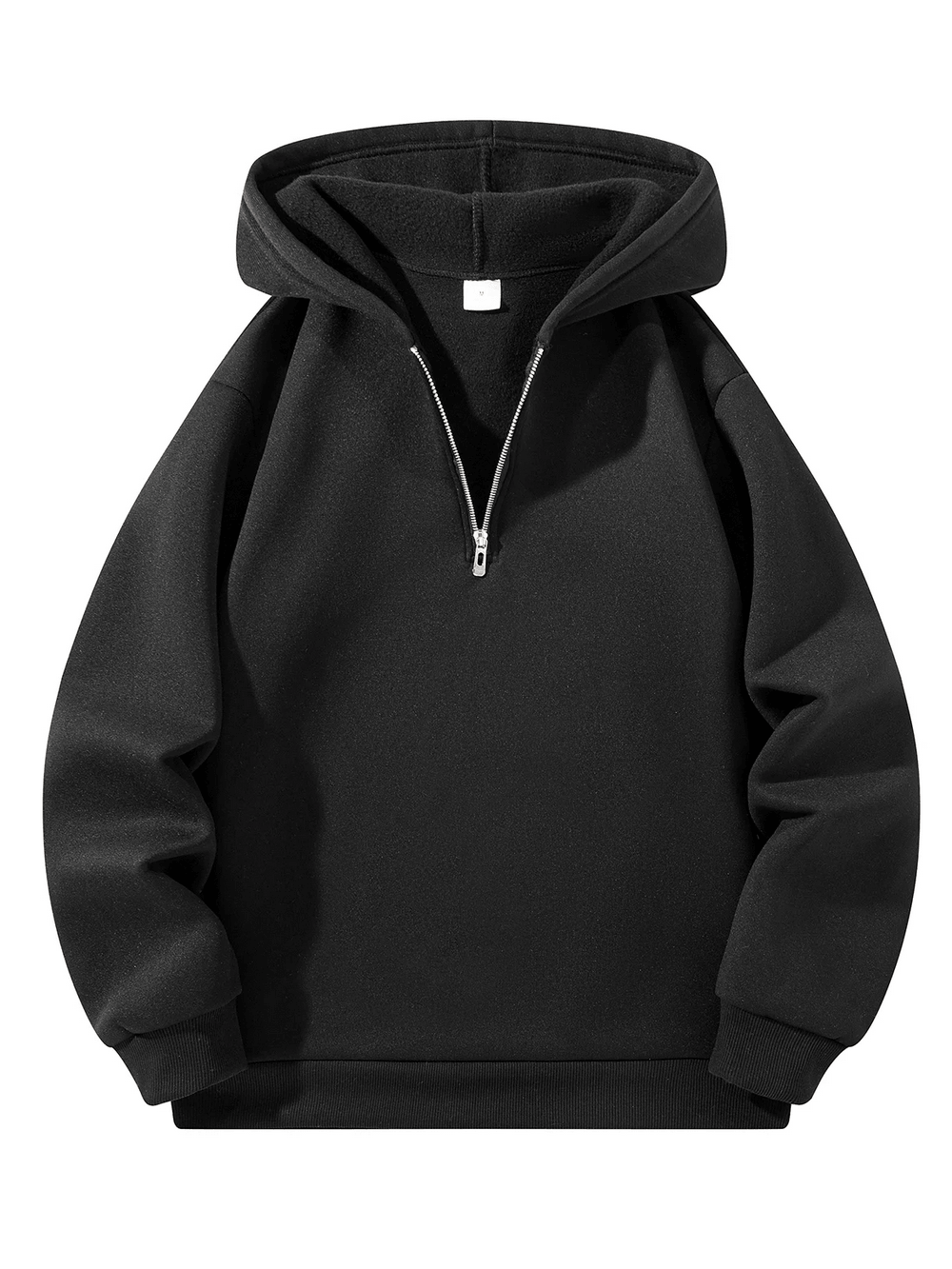 Men's Oversized Half Zip Hoodie with Fleece Lining - SF4647 in black, showcasing a cozy design with drop shoulder and ribbed cuffs.