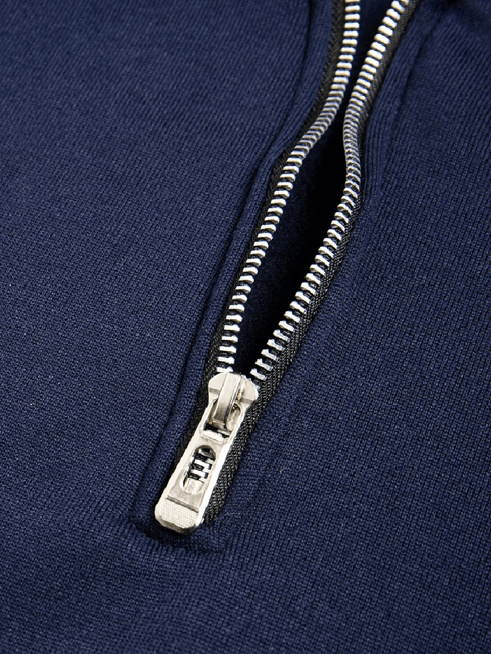 Close-up of zipper detail on Men's Oversized Half Zip Hoodie with Fleece Lining - SF4647 in navy.