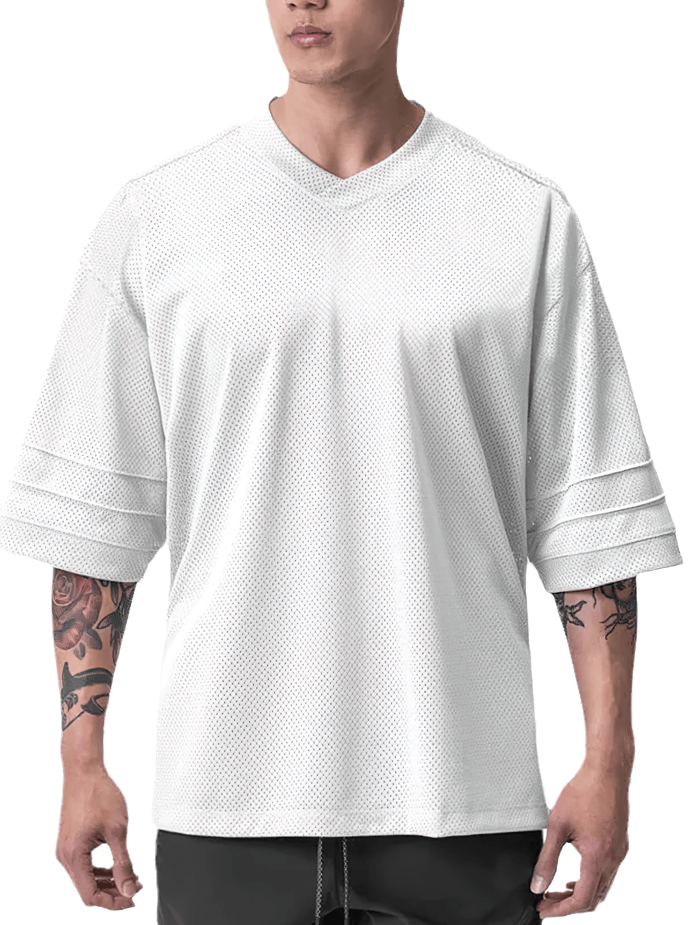 Men's Oversized Mesh Gym T-Shirt for Bodybuilding - SF4752 in white color with relaxed fit and drop shoulder design.
