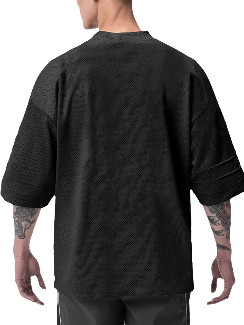 Men's Oversized Mesh Gym T-Shirt for Bodybuilding - SF4752 shown from the back, featuring a breathable perforated design.
